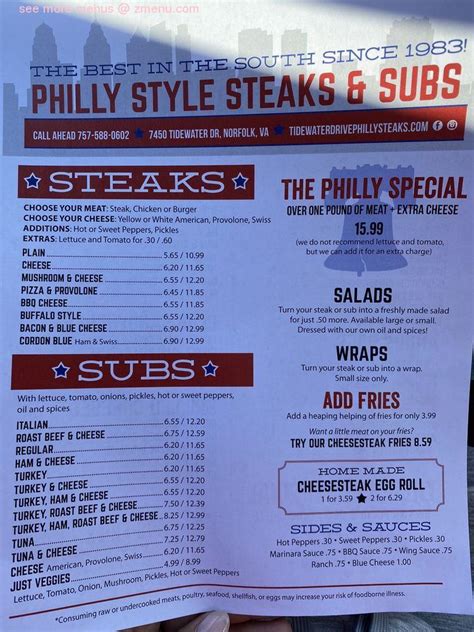 Menu At Philly Style Steaks And Subs Restaurant Norfolk A Tidewater Dr