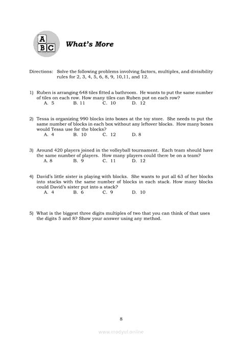 Math 5 Module 4 Solving Problems Involving Factors Multiples And Divisibility Rules Grade 5