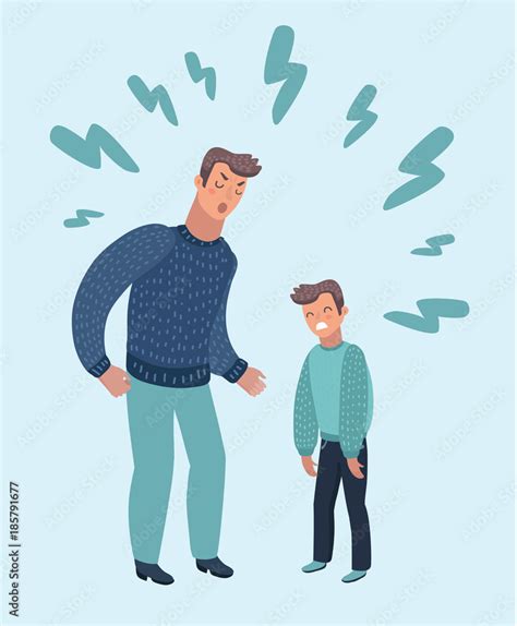 Father Scolding His Son. Angry Dad Yells at Little Scared Kid. Cartoon Style Vector Illustration ...