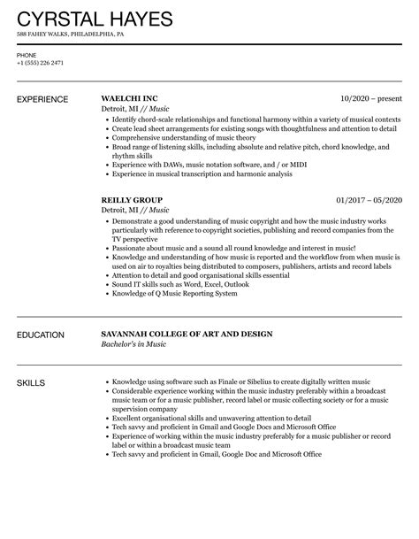 Music Resume Samples Velvet Jobs