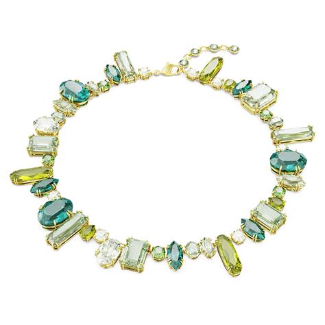 Gema Necklace Mixed Cuts Green Gold Tone Plated Swarovski