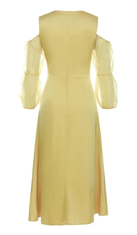 Button Front Split Thigh Midi Dress In Yellow Style Of Cb New Style