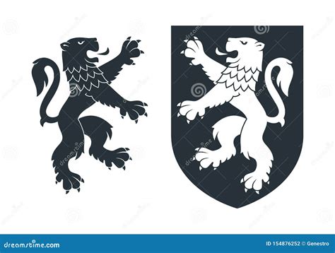 Rampant Lion Heraldic Design Cartoon Vector Cartoondealer