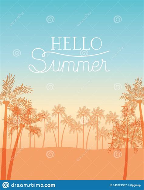 Hello Summer And Palm Trees Design Stock Vector Illustration Of Style