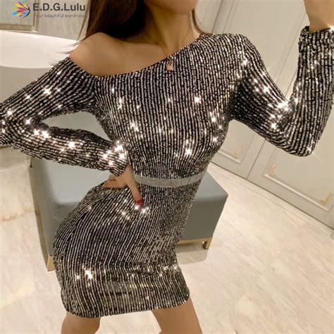 Edglulu Sparkly Dress Glitter Pencil Bodycon Club Wear Party Birthday Outfits For Women