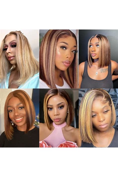 LOLYDEER Blonde Highlight Bob Wig Human Hair Lace Front Wigs 13x4x1 T Part Ombre Brown Honey
