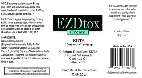 Ezdtox Cream Heavy Metal Edta Detox 1 Month Supply 3 5oz Pump Somahealth