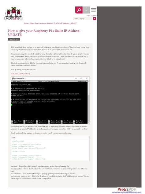 How To Give Your Raspberry Pi A Static Ip Address Update Pdf Ip