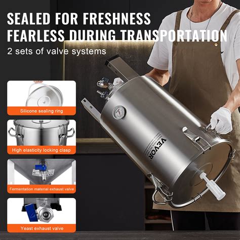 VEVOR 304 Stainless Steel Kettle, 8 GALLON Beer Brew Fermentor, Brew