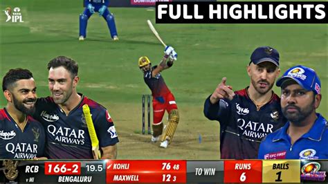 Royal Challengers Bangalore Vs Mumbai Indians Full Highlights Rcb Vs