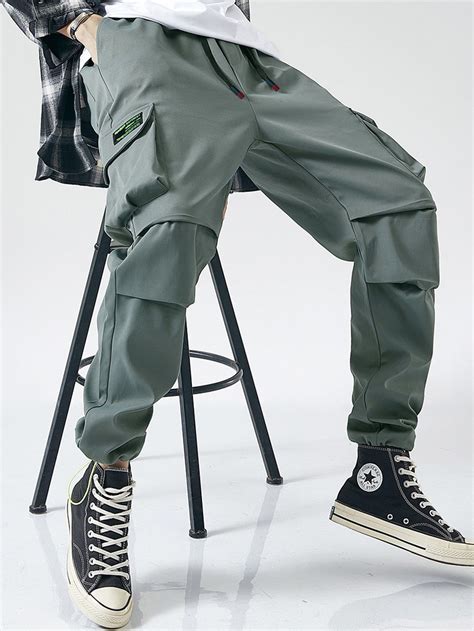 Men Flap Pocket Drawstring Waist Cargo Pants Shein Usa Mens Outfit Inspiration Mens