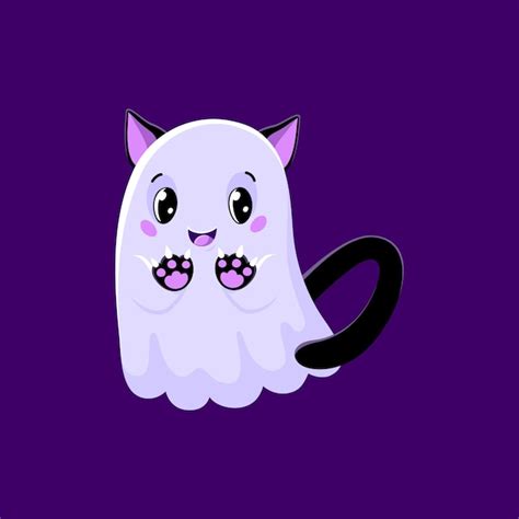 Caricatura Lindo Halloween Kawaii Fantasma O Diablo Gato Gatito