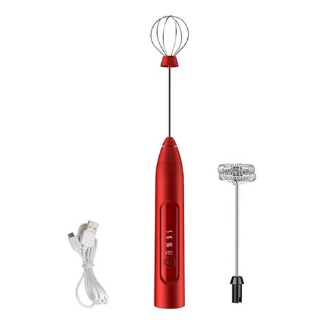 Misturador Bebidas Ovos Portátil Bateria Mixer Vermelho