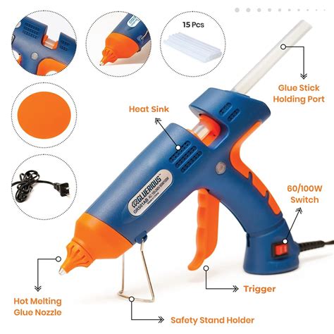 Hot Glue Gun Kit Dual Temp Glue Gun With 15 Hot Glue Sticks 60W 100W Full Size Glue Guns