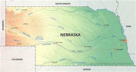 Physical map of Nebraska