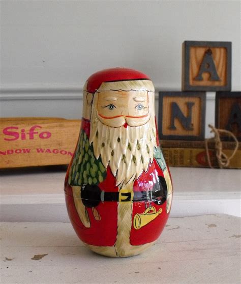 Vintage Wood Santa Matryoshka Nesting Dolls By Solsticehome