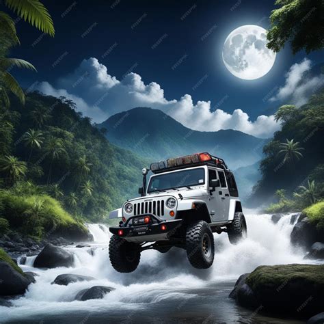Premium Photo | Extreme jeep adventure in full moon night