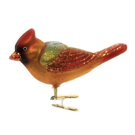 Old World Christmas Winter Cardinal Female Red Bird Ornament Clip On