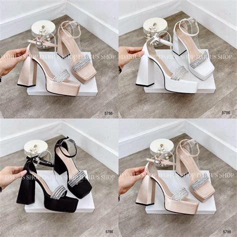 Giày sandal cao gót đế đúp p gót vuông quai đá bít gót da lì hot trend Shopee Việt Nam
