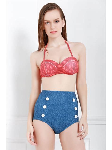 Off Polka Dots High Waisted Bikini Set In Red Zaful