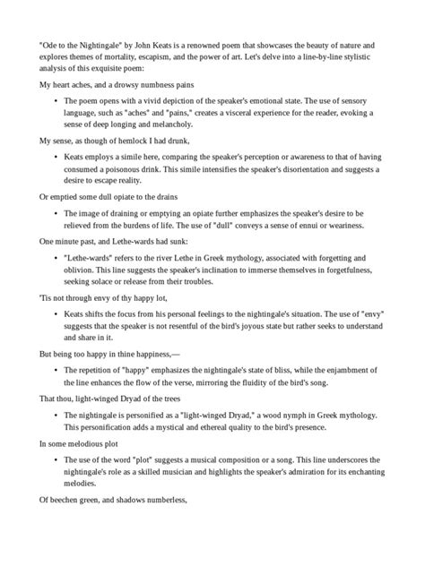 Analysis of Ode To Nightingale | PDF