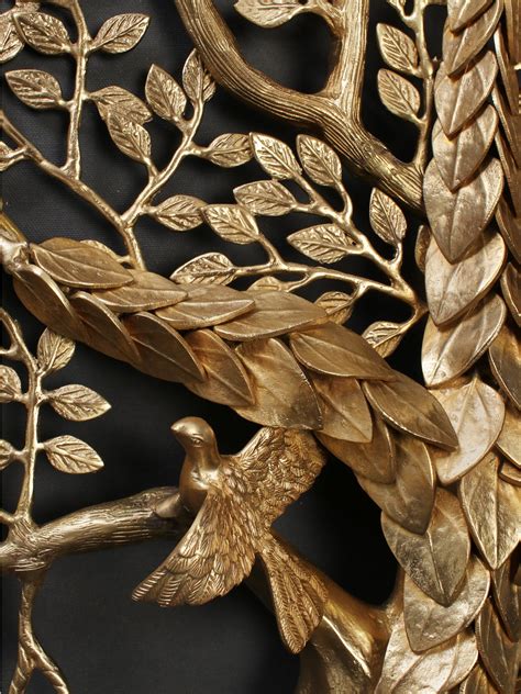 Large Brass Tree Of Life With Perched Birds Wall Hanging Home