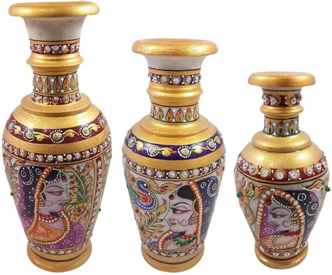 Buy India Meets India Handmade Flower Vase Set Of 3 With Antique Design