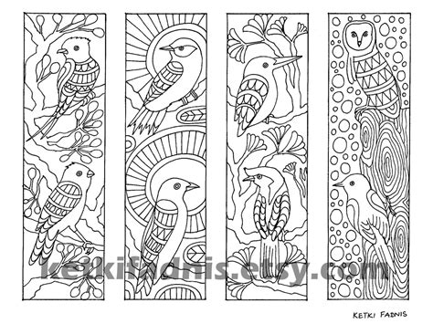 Coloring Bookmarks Birds Bookmarks Coloring Page Instant - Etsy