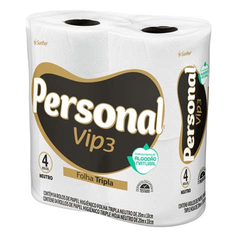 Papel Higiênico Folha Tripla Neutro Personal Vip3 20m Pacote 4 Unidades