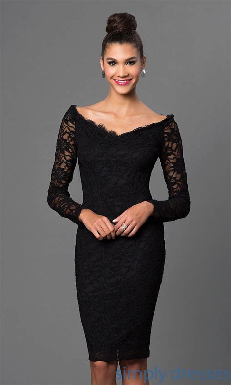 Black Lace Long Sleeve Off Shoulder Marina Dress Black Dresses Classy