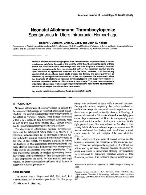 Pdf Neonatal Alloimmune Thrombocytopenia Spontaneous In Utero