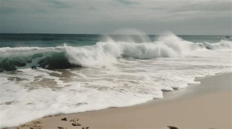 Premium AI Image Waves Crashing On The Beach Ocean Waves Waves