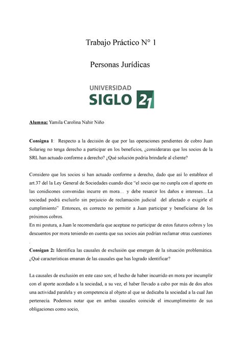 Tp Personas Juridicas Trabajo Pr Ctico N Personas Jur Dicas