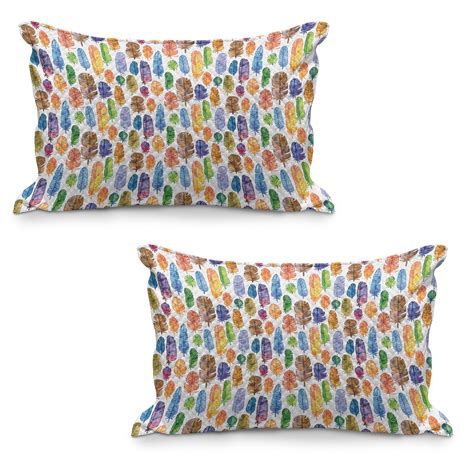 Feather Quilted Pillowcover Set Of Pattern With Watercolor Drawing