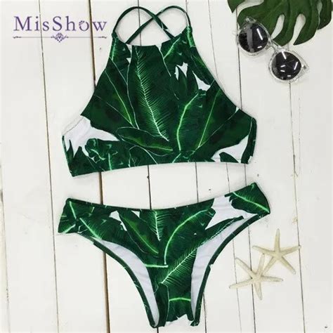 Conjunto de Bikini de cuello alto MisShow traje de baño de mujer 2019