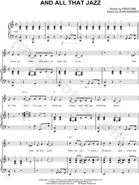 And All That Jazz From Chicago Sheet Music In C Major Transposable