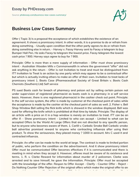 Business Law Cases Summary Phdessay