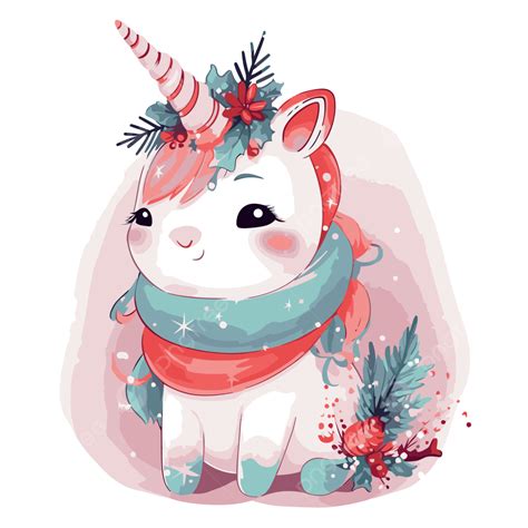 Christmas Unicorn Vector Sticker Clipart Pink Unicorn Wearing A