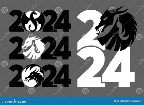 Set Of Logos 2024 With Dragons Icon With The Symbol Of The Year