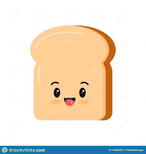 Cute Toast Bread Slice Kawaii Cartoon Icon Isolated On White Background