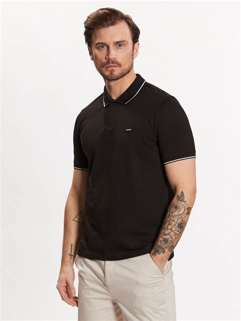 Calvin Klein Polokošile Stretch Pique Tipping K10k110596 Černá Slim Fit