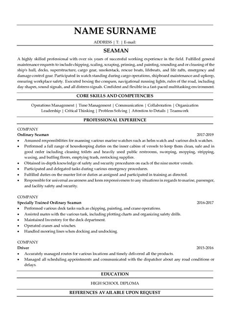 Professional Resume For Seaman Example Pdf Sample And Tips Resumegets