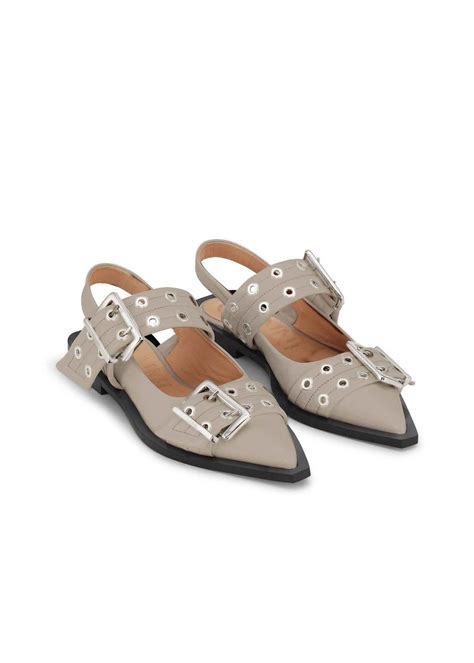 K B Feminine Buckle Ballerina Naplack Taos Taupe S Ganni Hos Anthon Dk