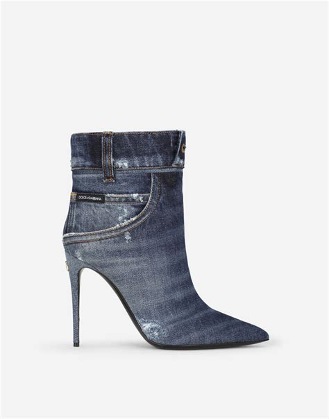 Patchwork Denim Ankle Boots In Blue For Women Dolce Gabbana Womens