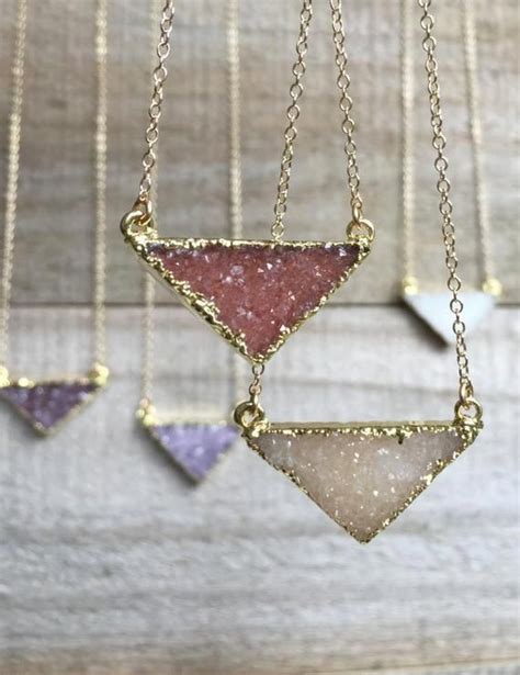 Druzy Necklace Druzy Triangle Necklace Gemstone Necklace Etsy