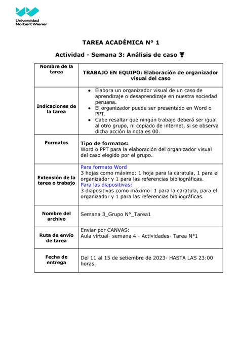 Tarea Académica 1 Semana 4 TAREA ACAD N 1 Actividad Semana 3 An