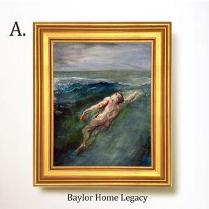 Framed Nude Male Watercolor Painting Canvas Print Framed Vintage Skinny Dipping Male Swimming