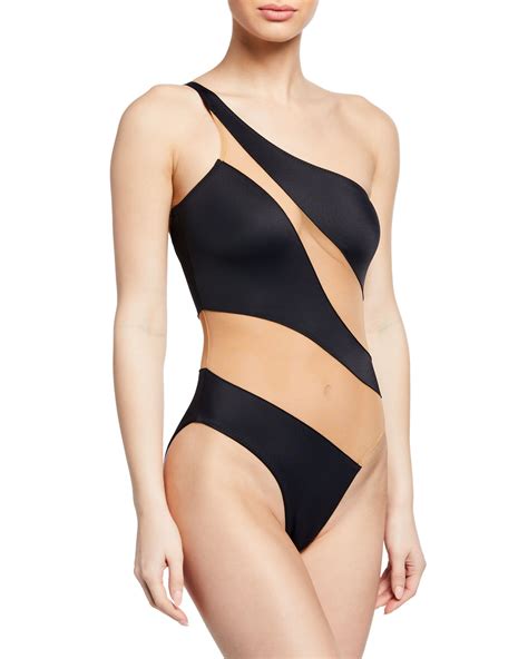 Norma Kamali Snake Mesh One-Shoulder High-Cut One-Piece Swimsuit