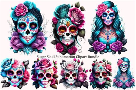 Sugar Skull Sublimation Clipart Bundle Graphic By Colourful · Creative