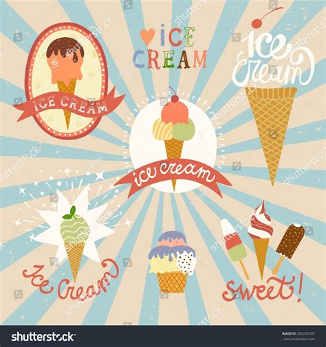 Hand Drawn Vintage Ice Cream Emblems Stock Vector Royalty Free 280202207 Shutterstock